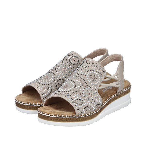 Rieker V1246-62 (Beige/Gold) - Women's